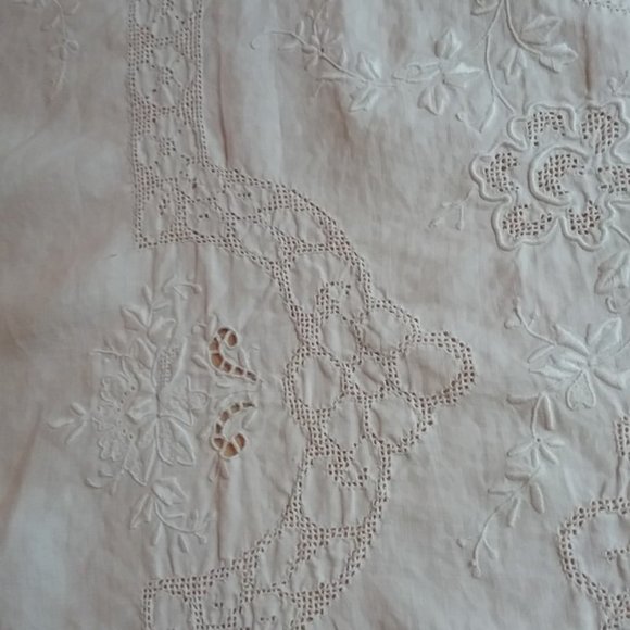 Antique Appenzell DrawnworkEmbroidery Tablecloth